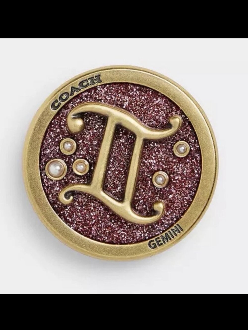 Coach Zodiac Gemini Pin Astrological Sign PINK Glitter With Small Pearls